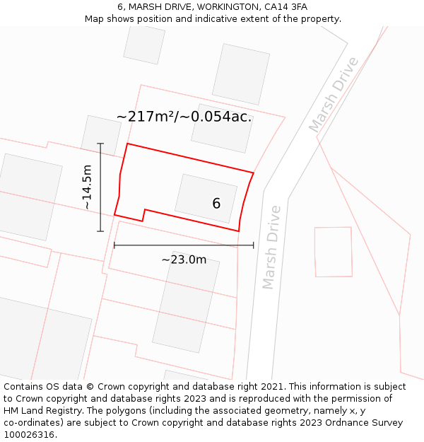 6, MARSH DRIVE, WORKINGTON, CA14 3FA: Plot and title map