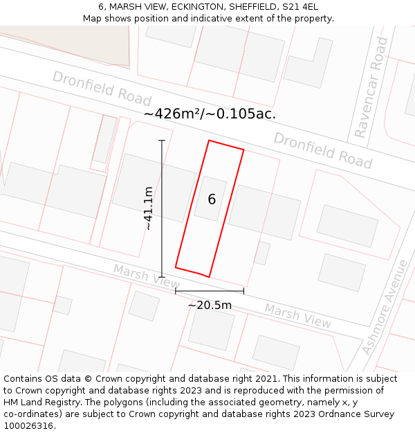 6, MARSH VIEW, ECKINGTON, SHEFFIELD, S21 4EL: Plot and title map