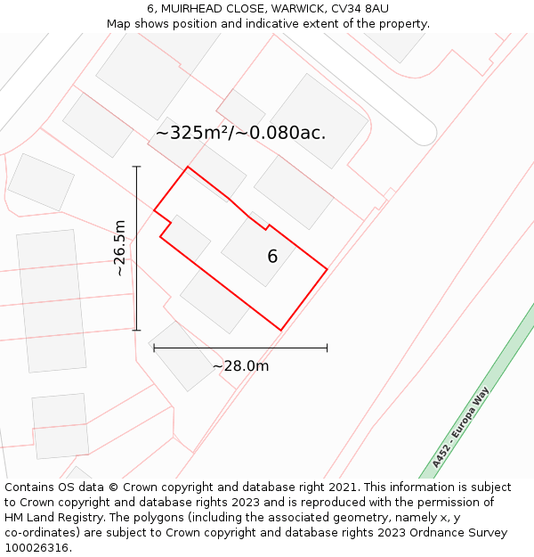 6, MUIRHEAD CLOSE, WARWICK, CV34 8AU: Plot and title map