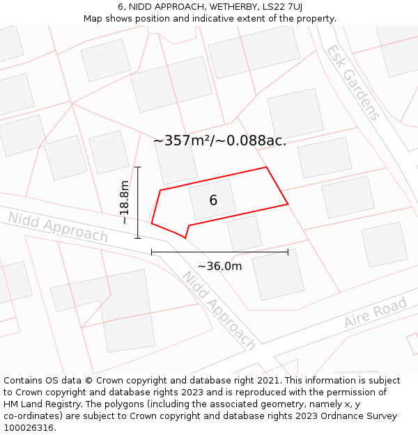 6, NIDD APPROACH, WETHERBY, LS22 7UJ: Plot and title map
