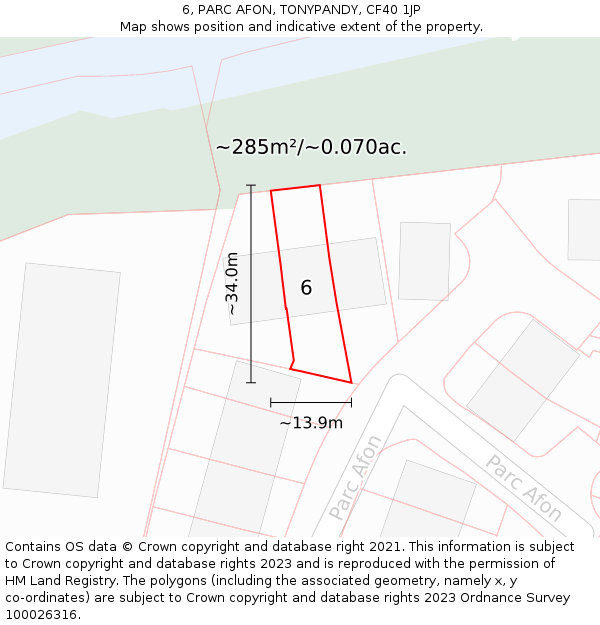 6, PARC AFON, TONYPANDY, CF40 1JP: Plot and title map