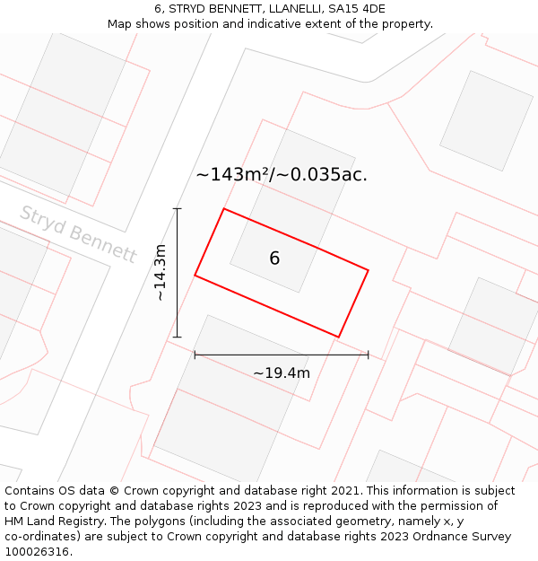 6, STRYD BENNETT, LLANELLI, SA15 4DE: Plot and title map