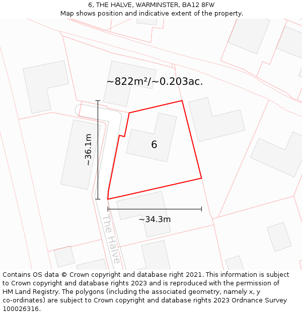 6, THE HALVE, WARMINSTER, BA12 8FW: Plot and title map