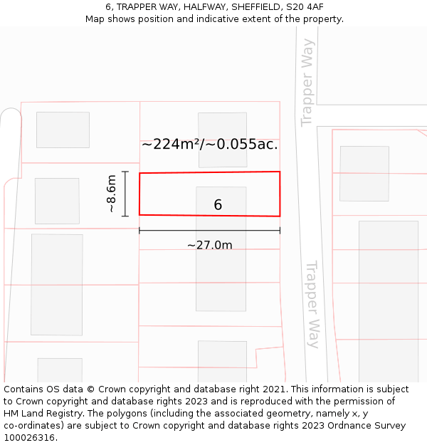 6, TRAPPER WAY, HALFWAY, SHEFFIELD, S20 4AF: Plot and title map