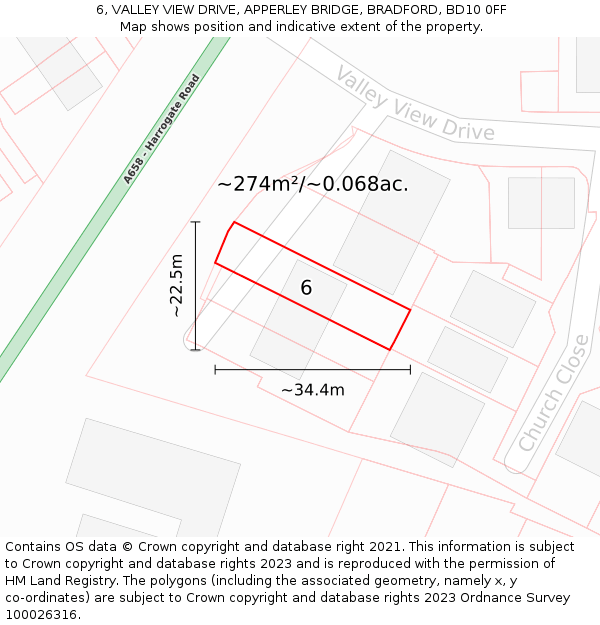 6, VALLEY VIEW DRIVE, APPERLEY BRIDGE, BRADFORD, BD10 0FF: Plot and title map