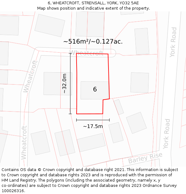 6, WHEATCROFT, STRENSALL, YORK, YO32 5AE: Plot and title map