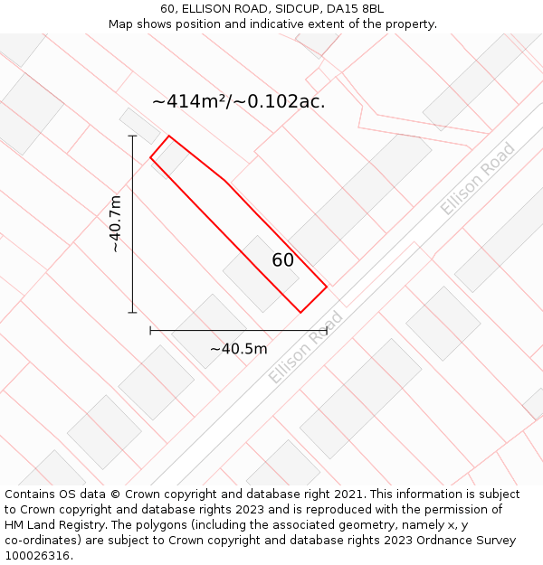 60, ELLISON ROAD, SIDCUP, DA15 8BL: Plot and title map