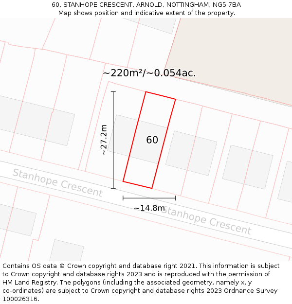 60, STANHOPE CRESCENT, ARNOLD, NOTTINGHAM, NG5 7BA: Plot and title map
