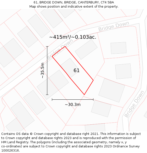 61, BRIDGE DOWN, BRIDGE, CANTERBURY, CT4 5BA: Plot and title map