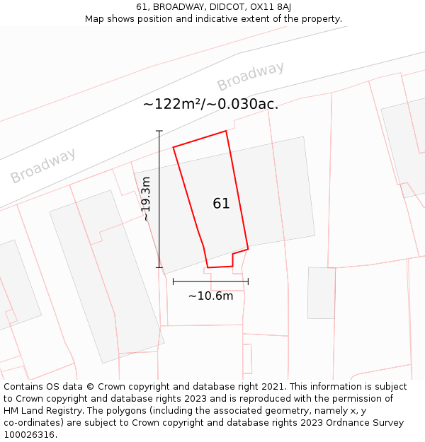 61, BROADWAY, DIDCOT, OX11 8AJ: Plot and title map
