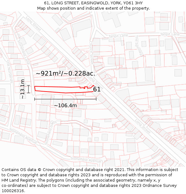 61, LONG STREET, EASINGWOLD, YORK, YO61 3HY: Plot and title map