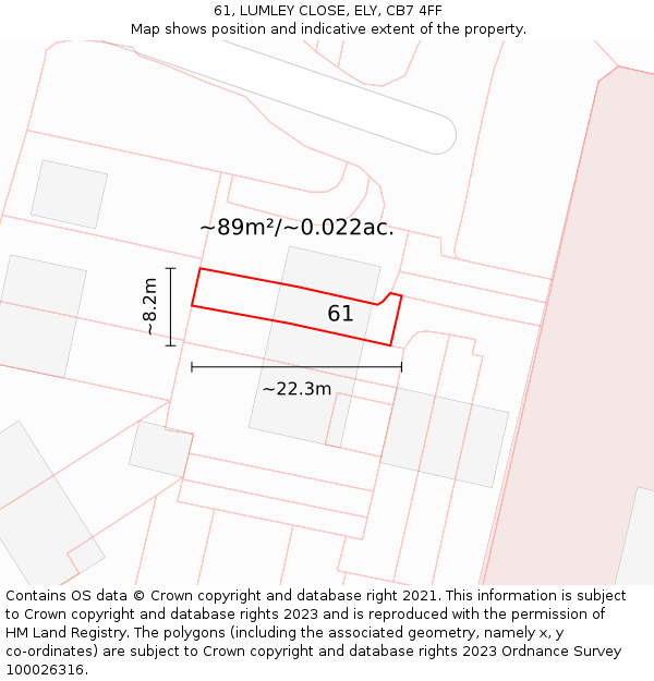 61, LUMLEY CLOSE, ELY, CB7 4FF: Plot and title map