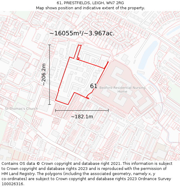 61, PRIESTFIELDS, LEIGH, WN7 2RG: Plot and title map