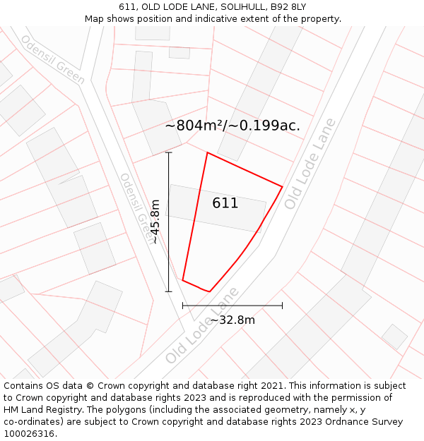 611, OLD LODE LANE, SOLIHULL, B92 8LY: Plot and title map