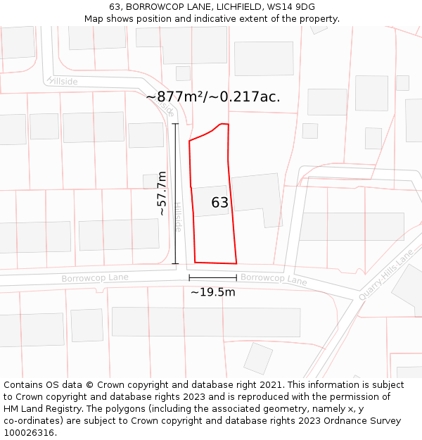 63, BORROWCOP LANE, LICHFIELD, WS14 9DG: Plot and title map