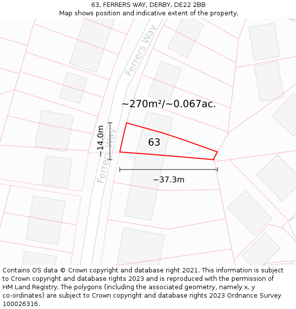 63, FERRERS WAY, DERBY, DE22 2BB: Plot and title map