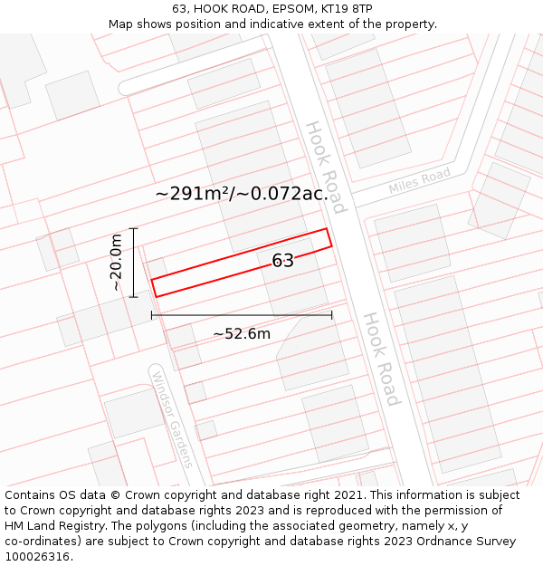 63, HOOK ROAD, EPSOM, KT19 8TP: Plot and title map