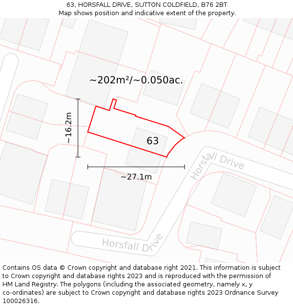 63, HORSFALL DRIVE, SUTTON COLDFIELD, B76 2BT: Plot and title map