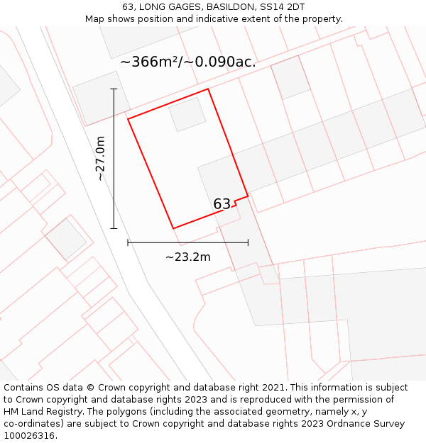 63, LONG GAGES, BASILDON, SS14 2DT: Plot and title map