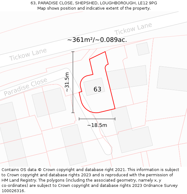 63, PARADISE CLOSE, SHEPSHED, LOUGHBOROUGH, LE12 9PG: Plot and title map