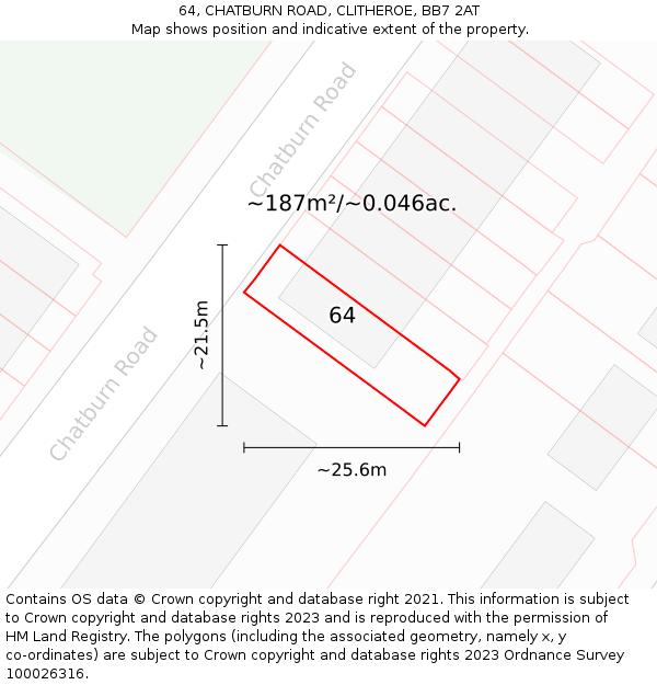 64, CHATBURN ROAD, CLITHEROE, BB7 2AT: Plot and title map