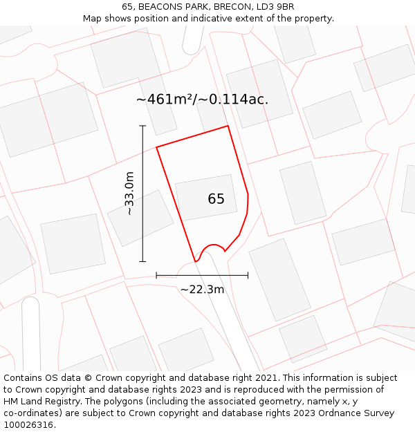65, BEACONS PARK, BRECON, LD3 9BR: Plot and title map