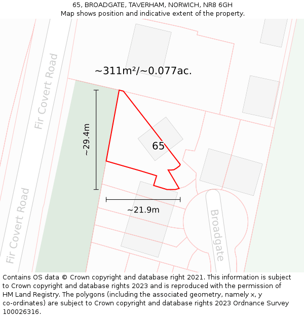 65, BROADGATE, TAVERHAM, NORWICH, NR8 6GH: Plot and title map