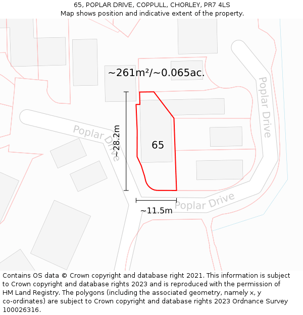 65, POPLAR DRIVE, COPPULL, CHORLEY, PR7 4LS: Plot and title map