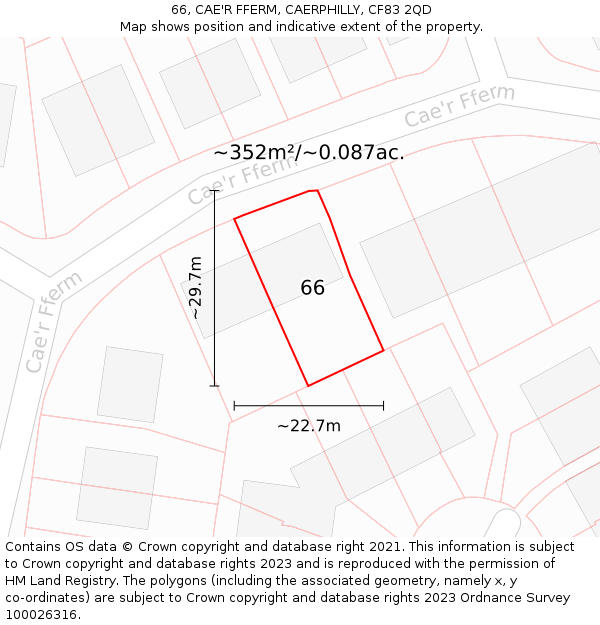 66, CAE'R FFERM, CAERPHILLY, CF83 2QD: Plot and title map