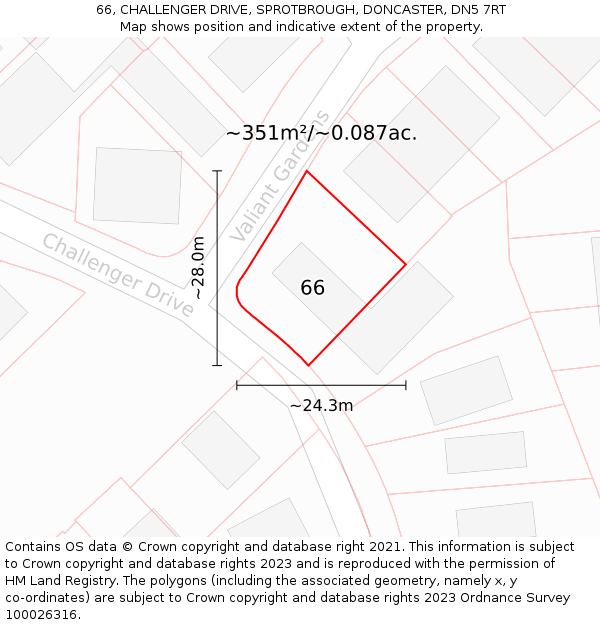 66, CHALLENGER DRIVE, SPROTBROUGH, DONCASTER, DN5 7RT: Plot and title map