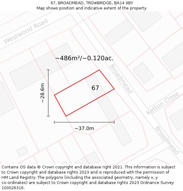 67, BROADMEAD, TROWBRIDGE, BA14 9BY: Plot and title map