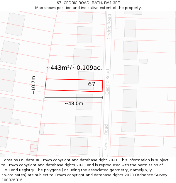 67, CEDRIC ROAD, BATH, BA1 3PE: Plot and title map