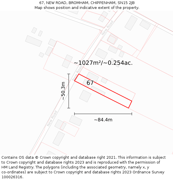 67, NEW ROAD, BROMHAM, CHIPPENHAM, SN15 2JB: Plot and title map