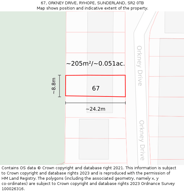 67, ORKNEY DRIVE, RYHOPE, SUNDERLAND, SR2 0TB: Plot and title map