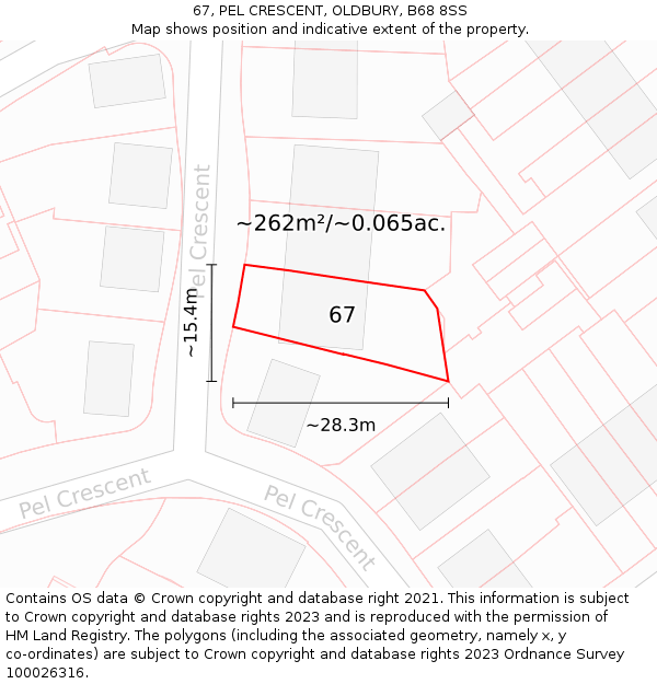 67, PEL CRESCENT, OLDBURY, B68 8SS: Plot and title map
