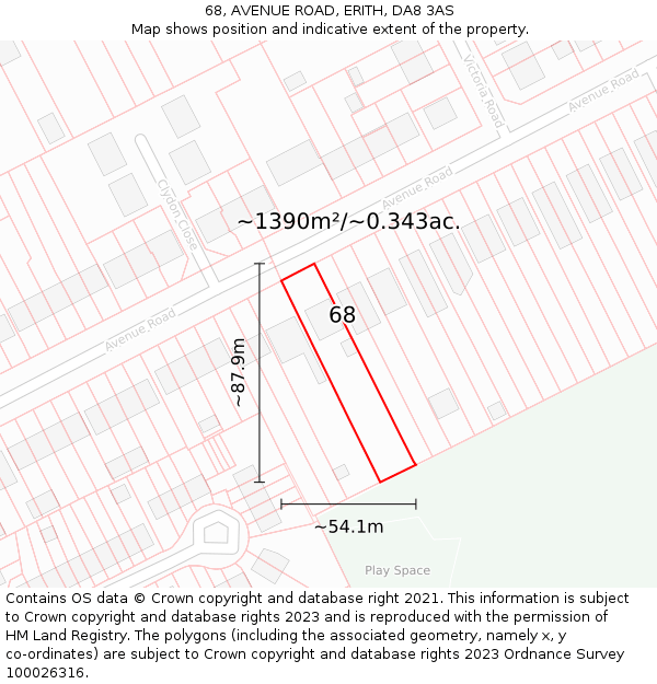 68, AVENUE ROAD, ERITH, DA8 3AS: Plot and title map