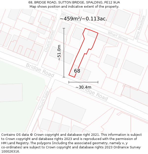 68, BRIDGE ROAD, SUTTON BRIDGE, SPALDING, PE12 9UA: Plot and title map