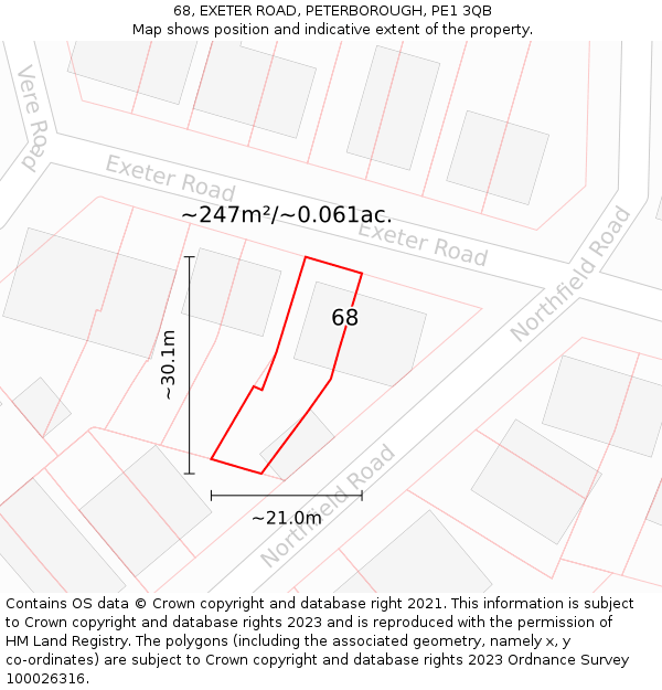 68, EXETER ROAD, PETERBOROUGH, PE1 3QB: Plot and title map