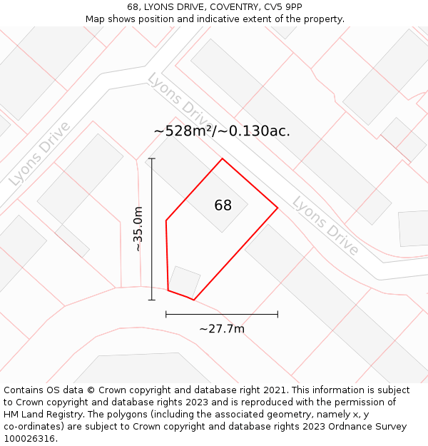 68, LYONS DRIVE, COVENTRY, CV5 9PP: Plot and title map