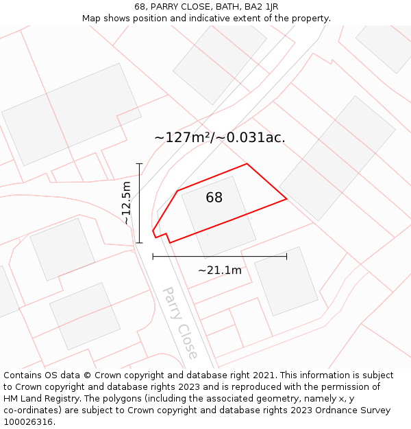 68, PARRY CLOSE, BATH, BA2 1JR: Plot and title map