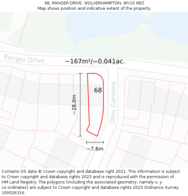 68, RANGER DRIVE, WOLVERHAMPTON, WV10 6BZ: Plot and title map