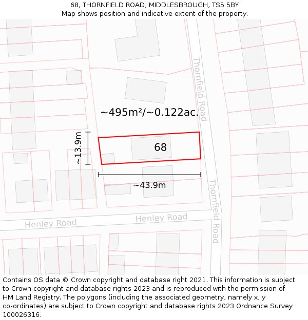 68, THORNFIELD ROAD, MIDDLESBROUGH, TS5 5BY: Plot and title map