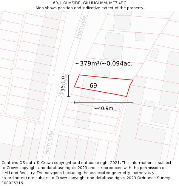 69, HOLMSIDE, GILLINGHAM, ME7 4BG: Plot and title map