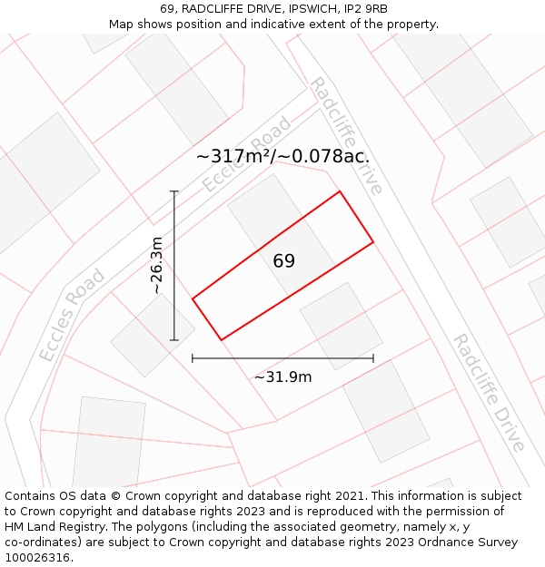 69, RADCLIFFE DRIVE, IPSWICH, IP2 9RB: Plot and title map