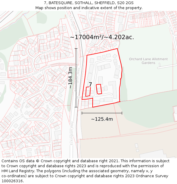 7, BATESQUIRE, SOTHALL, SHEFFIELD, S20 2GS: Plot and title map