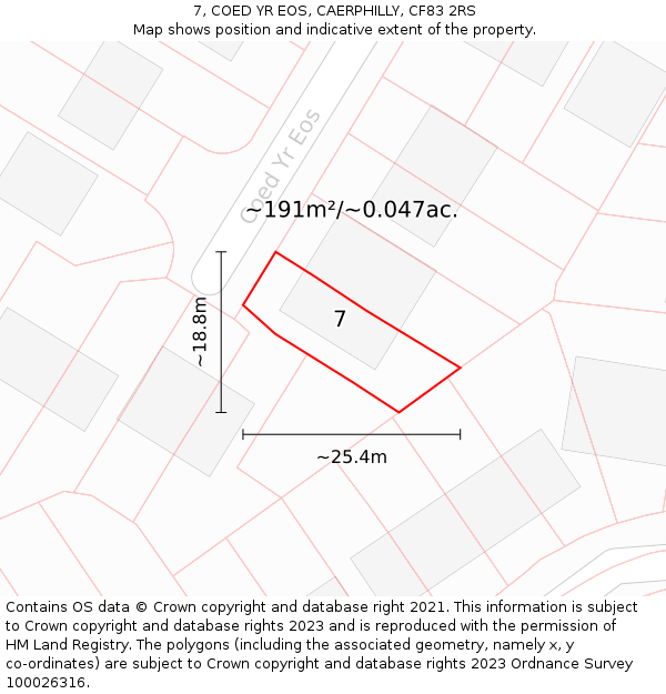 7, COED YR EOS, CAERPHILLY, CF83 2RS: Plot and title map