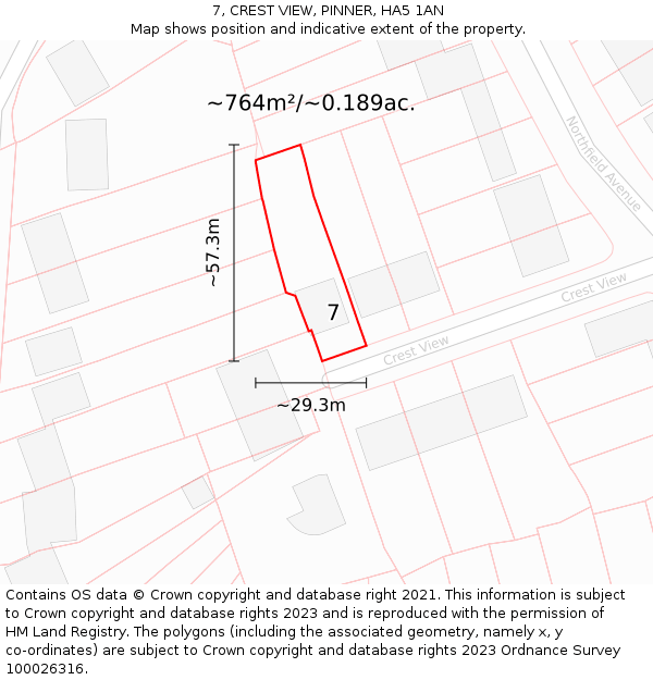 7, CREST VIEW, PINNER, HA5 1AN: Plot and title map