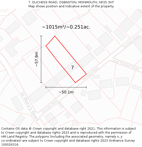 7, DUCHESS ROAD, OSBASTON, MONMOUTH, NP25 3HT: Plot and title map