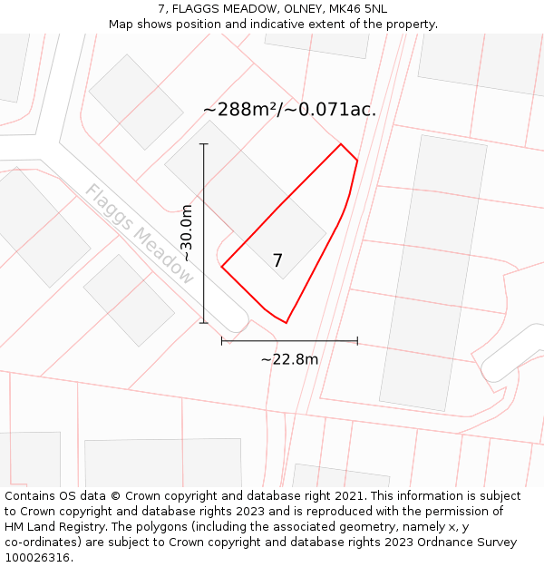 7, FLAGGS MEADOW, OLNEY, MK46 5NL: Plot and title map