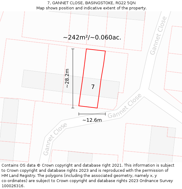 7, GANNET CLOSE, BASINGSTOKE, RG22 5QN: Plot and title map